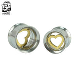 Pink Heart Round Ear Gage 316L Steel Screw Ear Plug Tunnel Piercin