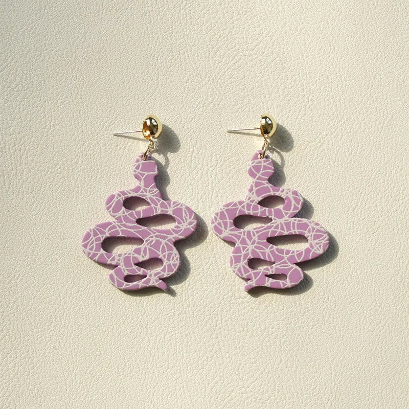 Purple Geometric Twisted Snake Dangle Earrings for Women