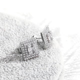 S925 Sterling Silver Square Stud Earrings Hip Hop CZ Rapper Jewelry