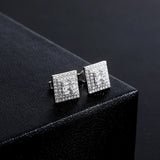 S925 Sterling Silver Square Stud Earrings Hip Hop CZ Rapper Jewelry