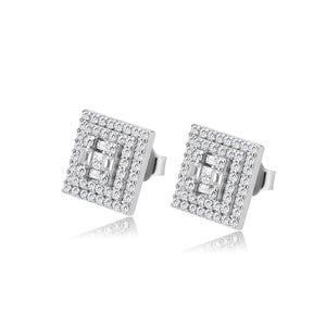 S925 Sterling Silver Square Stud Earrings Hip Hop CZ Rapper Jewelry