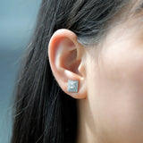 S925 Sterling Silver Square Stud Earrings Hip Hop CZ Rapper Jewelry