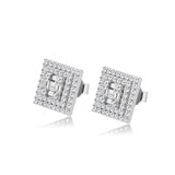 S925 Sterling Silver Square Stud Earrings Hip Hop CZ Rapper Jewelry