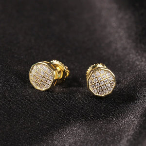 S925 Silver Hip Hop CZ Stone Paved 10 Sided Stud Earrings