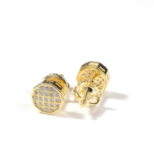 S925 Silver Hip Hop CZ Stone Paved 10 Sided Stud Earrings