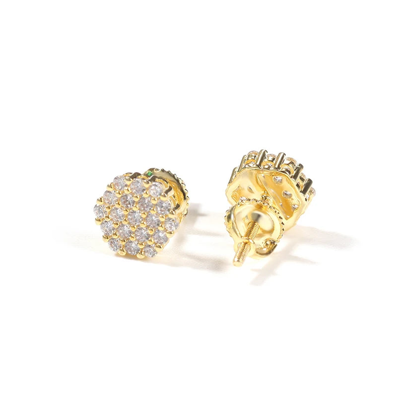 S925 Silver CZ Paved Ice Out Hexagon Stud Earrings