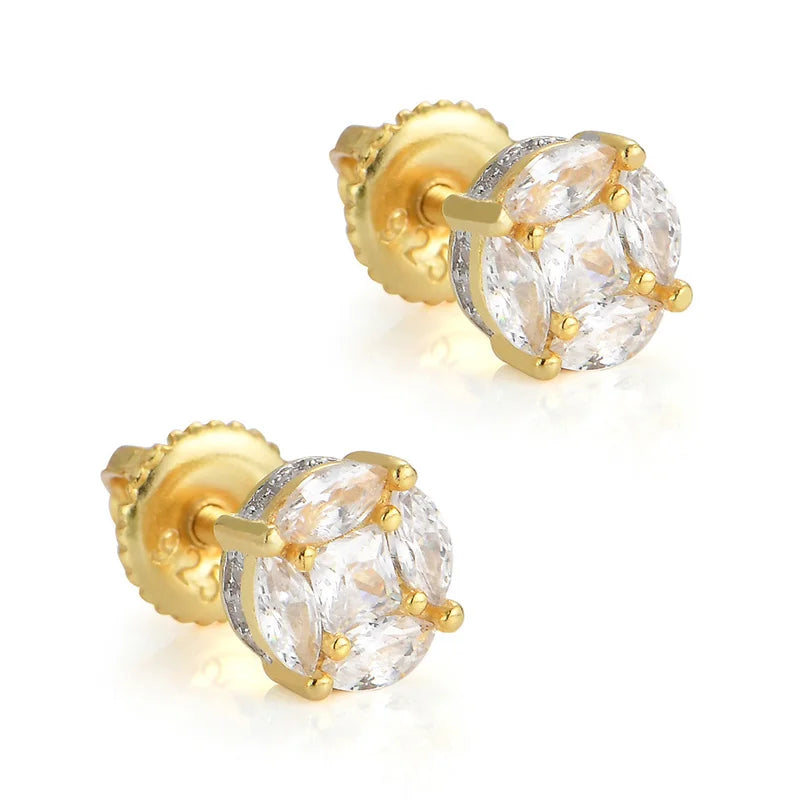 S925 Silver CZ Hip Hop Ice Out Round Stud Earrings