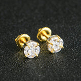 S925 Silver CZ Hip Hop Ice Out Round Stud Earrings