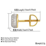 S925 Sterling Silver CZ Bling Ice Out Round Stud Earrings for Women Men