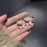 Small Plush Bear Stud Earrings Brown Flocking Animal Earring
