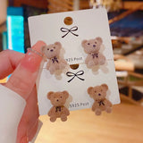 Small Plush Bear Stud Earrings Brown Flocking Animal Earring