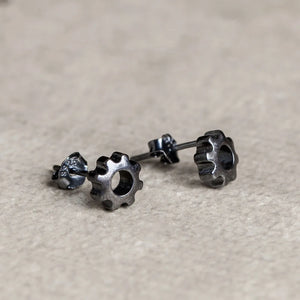 925 Sterling Silver Gearwheel Charms Stud Earrings