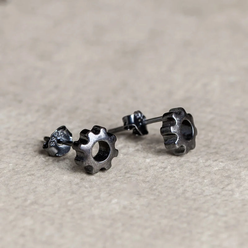 925 Sterling Silver Gearwheel Charms Stud Earrings
