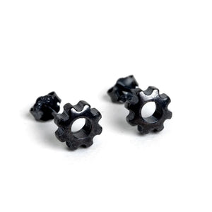 925 Sterling Silver Gearwheel Charms Stud Earrings