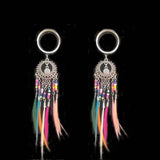 Stainless Steel Ear Plug Feather Dangle Ear Flesh Tunnel Plug Ear Gauges