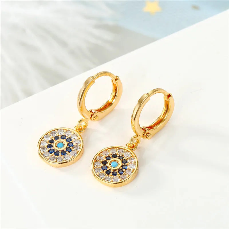 Vintage Zircon Sun Hoop Earrings Metal Crystal Small Circle Earrings