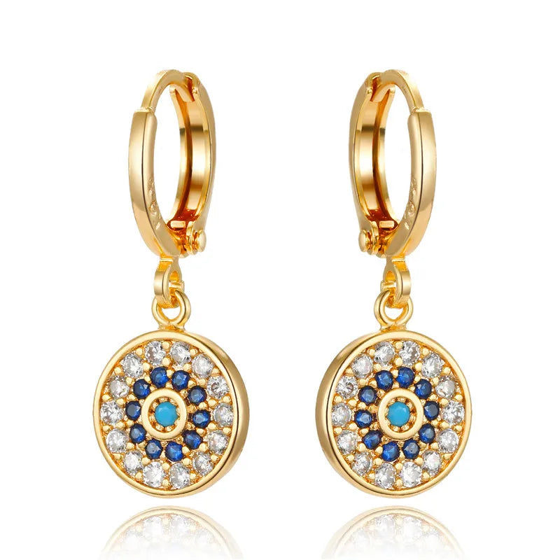 Vintage Zircon Sun Hoop Earrings Metal Crystal Small Circle Earrings