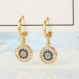 Vintage Zircon Sun Hoop Earrings Metal Crystal Small Circle Earrings