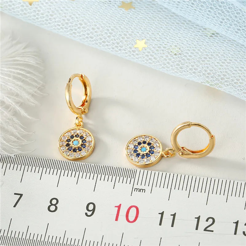 Vintage Zircon Sun Hoop Earrings Metal Crystal Small Circle Earrings