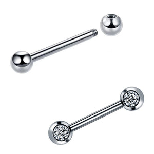 Zircon Stone Nipple Piercing Titanium Tongue Rings Barbell 12mm 14mm