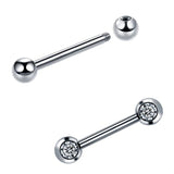 Zircon Stone Nipple Piercing Titanium Tongue Rings Barbell 12mm 14mm