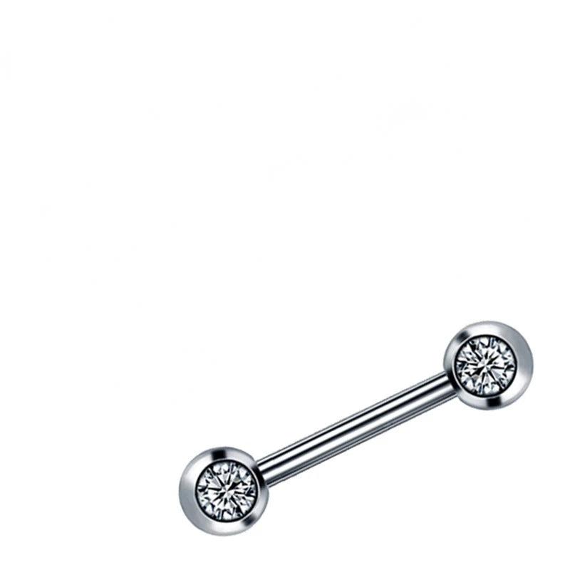 Zircon Stone Nipple Piercing Titanium Tongue Rings Barbell 12mm 14mm