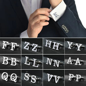 26 Letters A-Z French Shirt Cuff Brass Silver Cufflinks Gemelos Bouton