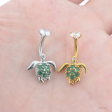 Green Sea Turtle Navel Piercing Jewelry Crystal Zircon Belly Piercing