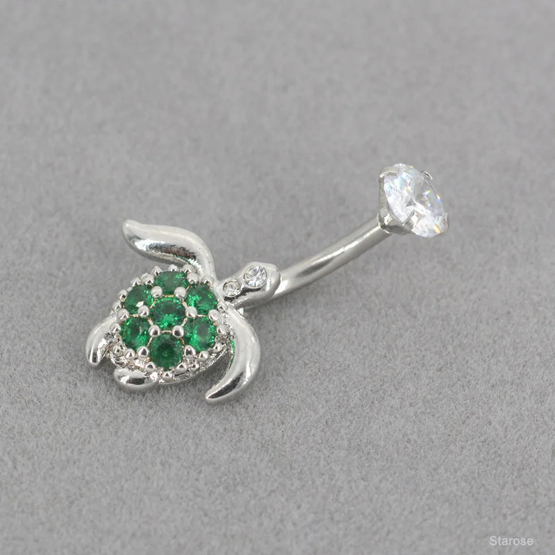 Green Sea Turtle Navel Piercing Jewelry Crystal Zircon Belly Piercing