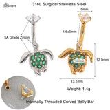 Green Sea Turtle Navel Piercing Jewelry Crystal Zircon Belly Piercing