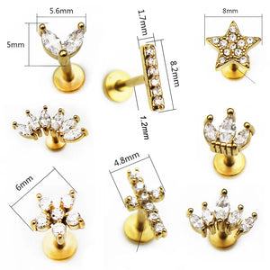 1Pc Surgical Steel Flower Star 16G Earrings for Women