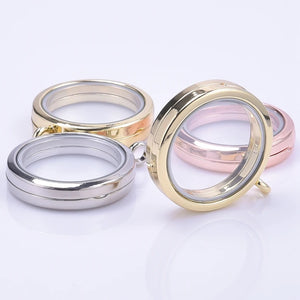 30mm Glass Memory Locket Pendant - Round Floating Charm Necklace