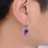 1Pc Amethyst Pendant Stainless Steel Ear Piercing Stud Earring