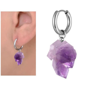 1Pc Amethyst Pendant Stainless Steel Ear Piercing Stud Earring