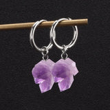 1Pc Amethyst Pendant Stainless Steel Ear Piercing Stud Earring