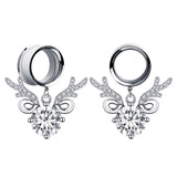 Crystal Deer Horn Pendant Ear Tunnel Plugs Gauges Piercing Expander