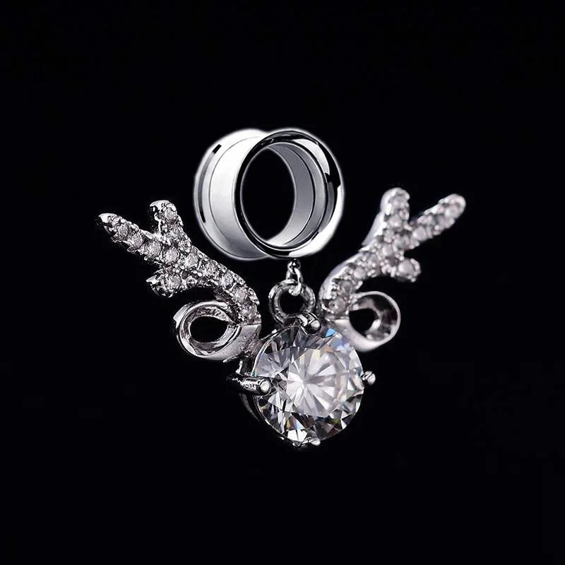 Crystal Deer Horn Pendant Ear Tunnel Plugs Gauges Piercing Expander