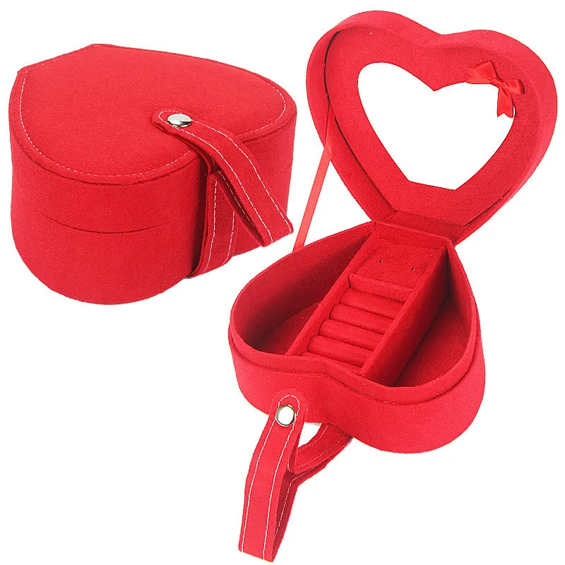 Heart Shaped Velvet Ring Box Foldable Carrying Case
