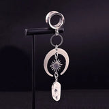 Crystal Moon Sun Pendant Ear Tunnel Plugs Flesh Piercing Earring