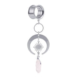 Crystal Moon Sun Pendant Ear Tunnel Plugs Flesh Piercing Earring