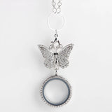 30mm Crystal Glass Photo Locket Butterfly Brooch Pendant Necklace Jewelry