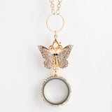 30mm Crystal Glass Photo Locket Butterfly Brooch Pendant Necklace Jewelry