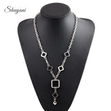 European Geometric Glass Memory Floating Locket Chain Necklace