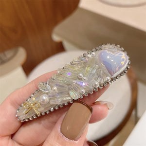 Crystal Rhinestones Hairpin Heart Love Shape Women Hair Clips Pearl Barrettes