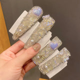 Crystal Rhinestones Hairpin Heart Love Shape Women Hair Clips Pearl Barrettes