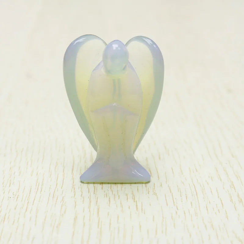 Opal Stone Angel Crystal Pine Carving Reiki Gem Cure Gift