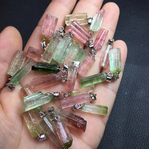 Natural Raw Tourmaline Pendant 925 Silver Crystal Healing Stone Jewelry Gift