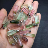 Natural Raw Tourmaline Pendant 925 Silver Crystal Healing Stone Jewelry Gift