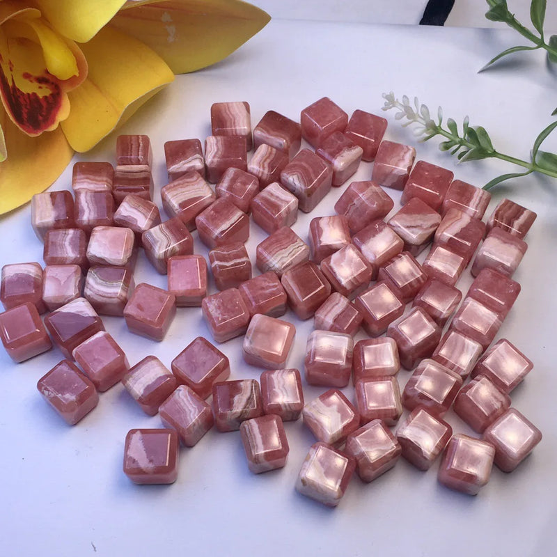 Natural Rhodochrosite Cube DIY Pendant Earring Ring Crystal Reiki Healing Stone