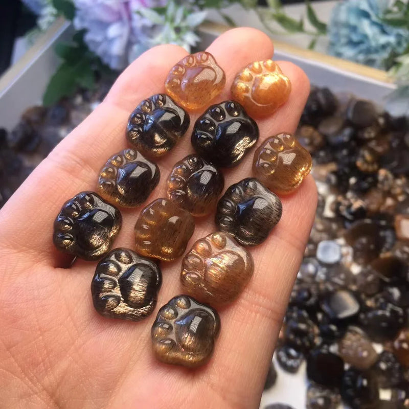 Natural Stone Sunstone Cat Paw Pendant Quartz Reiki Healing Gift